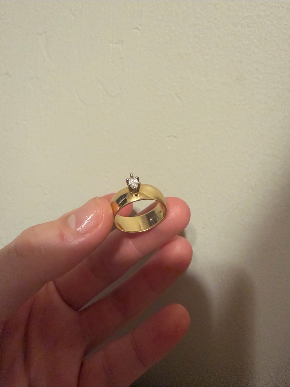 Vintage 14K Gold Solitaire Ring- Thick band with Diamond Accent